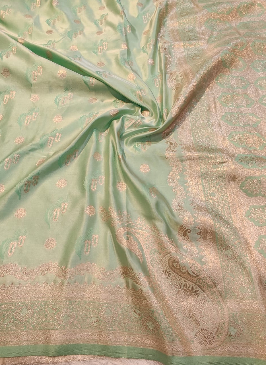 Banarasi Mix Katan Silk Saree with Paisley Floral Bootis and Meenakari Kalga Corner Pallu