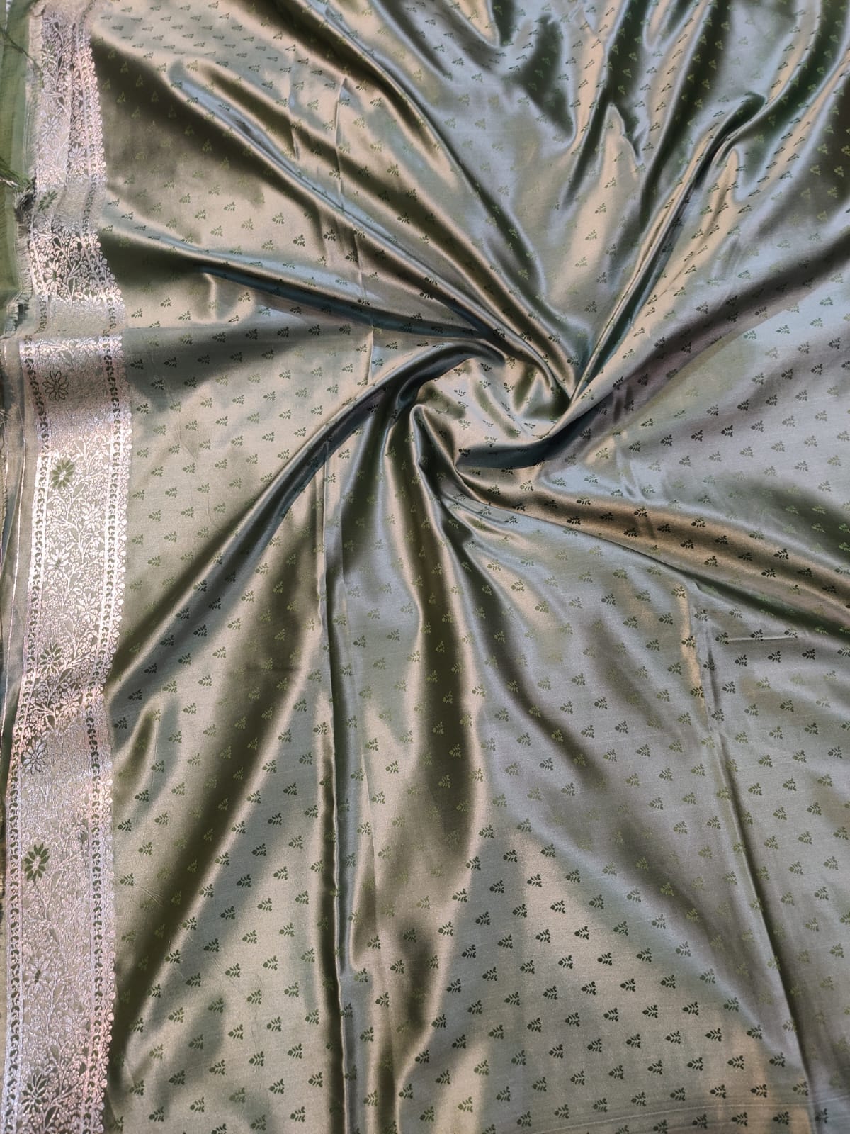 Banarasi Mix Katan Silk Saree with Floral Cluster Bootis and Meenakari Arch Pallu