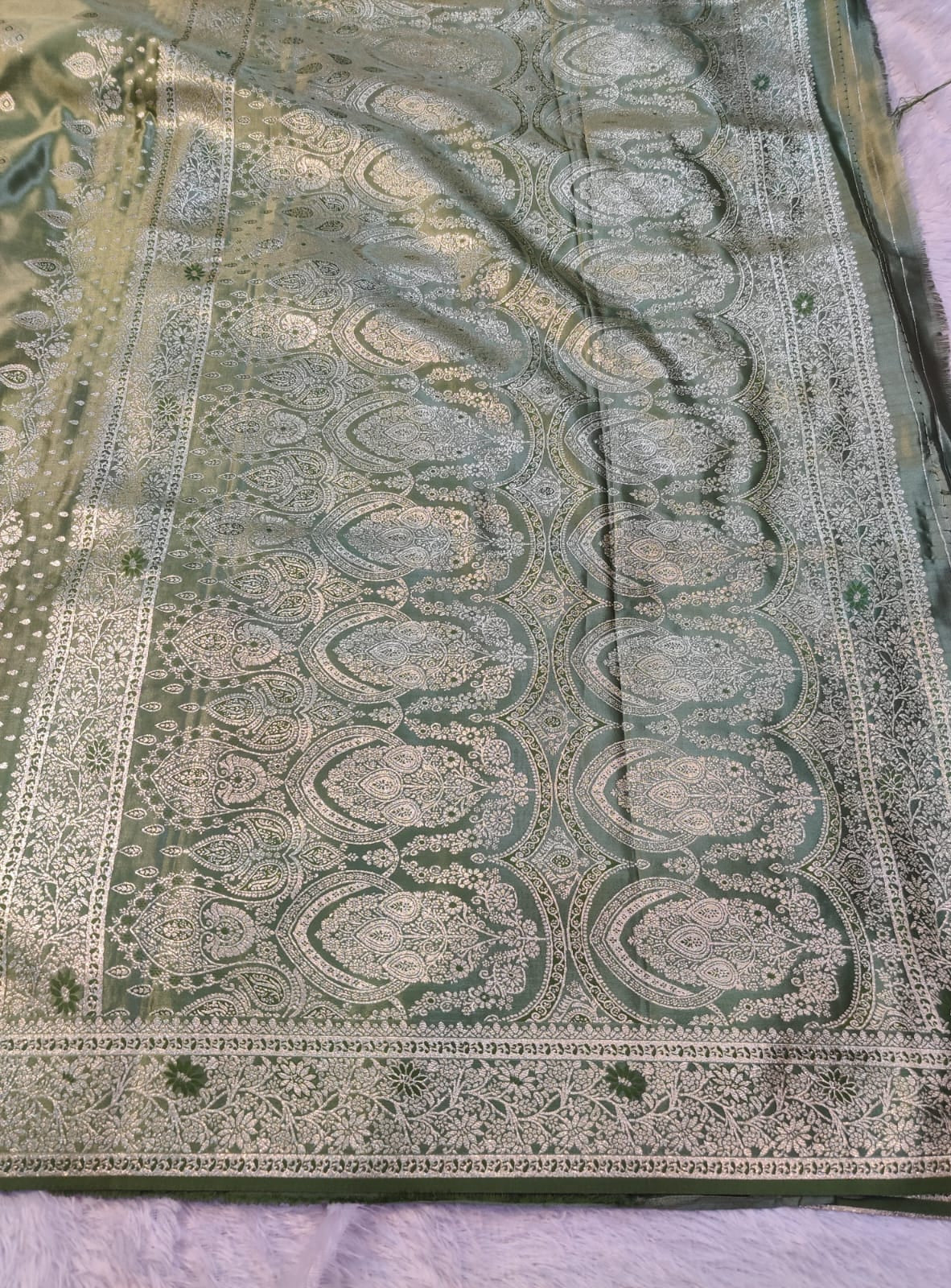 Banarasi Mix Katan Silk Saree with Floral Cluster Bootis and Meenakari Arch Pallu
